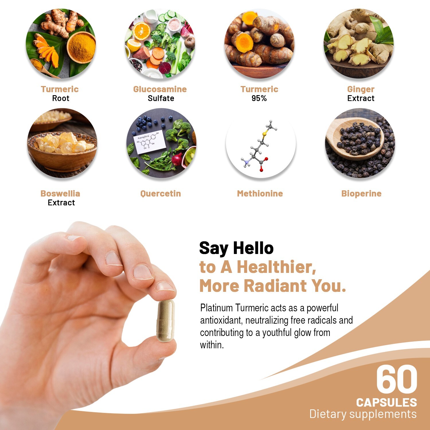 Platinum Turmeric, Pain Relief, Joint Support with Natural Ingredients – 60 Cap