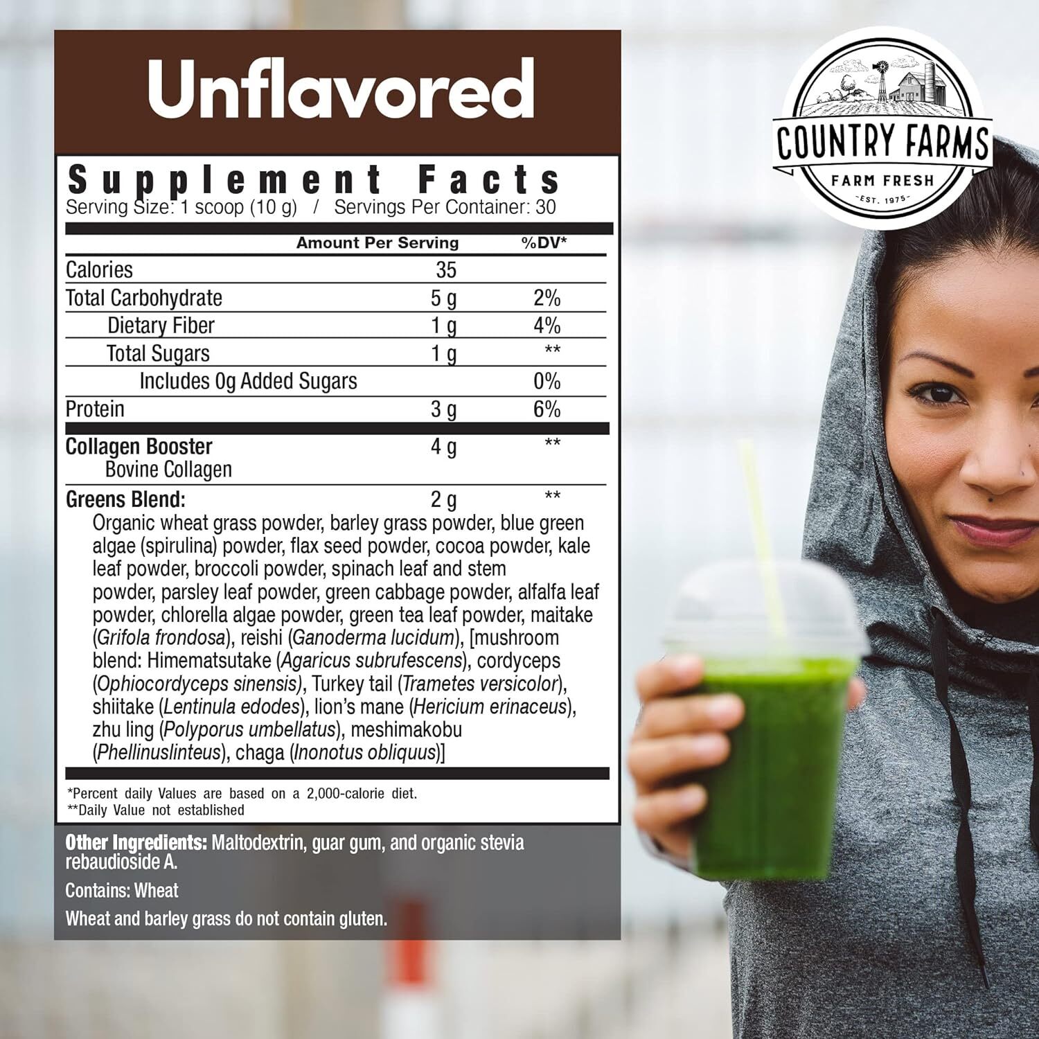 Country Farms Collagen Greens 30 Servings With 23 Organic Superfoods