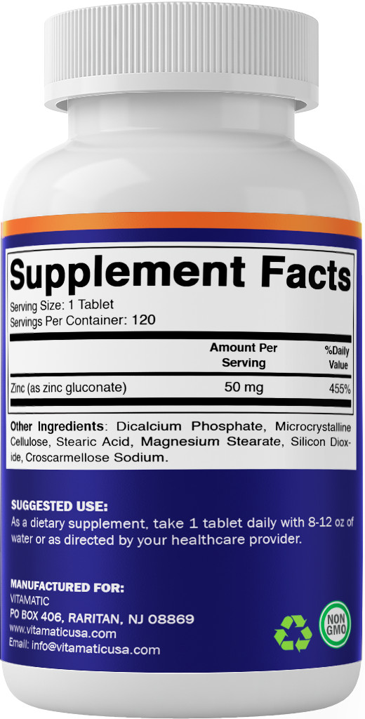 2 Pack Vitamatic Zinc 50mg as Zinc Gluconate Immunity Supplement total 240 Tabs