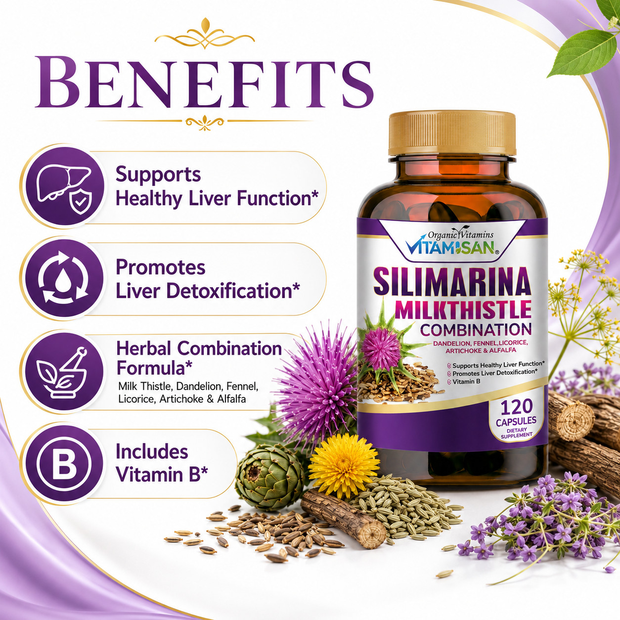 Milk Thistle (Silymarin) Extract 1200 mg liver cleanser liver detox cardio 120 c