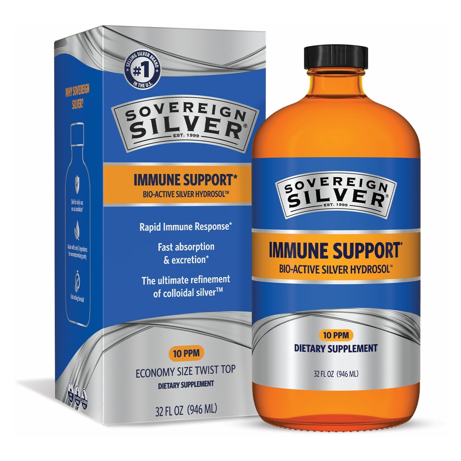 Sovereign Silver Immune Support 10 ppm 32 oz Liquid Hydrosol