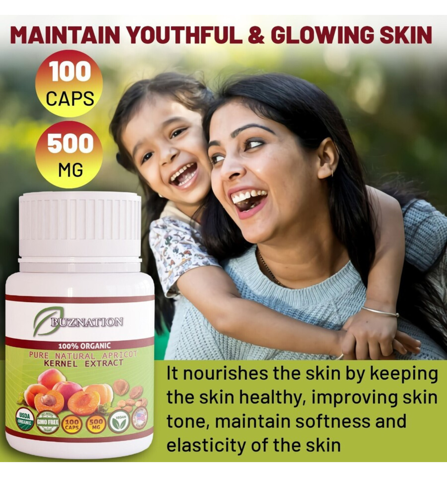 Organic Apricot Extract Boosts Metabolism &Healthy Skin 100 Capsule SHIP FROM US