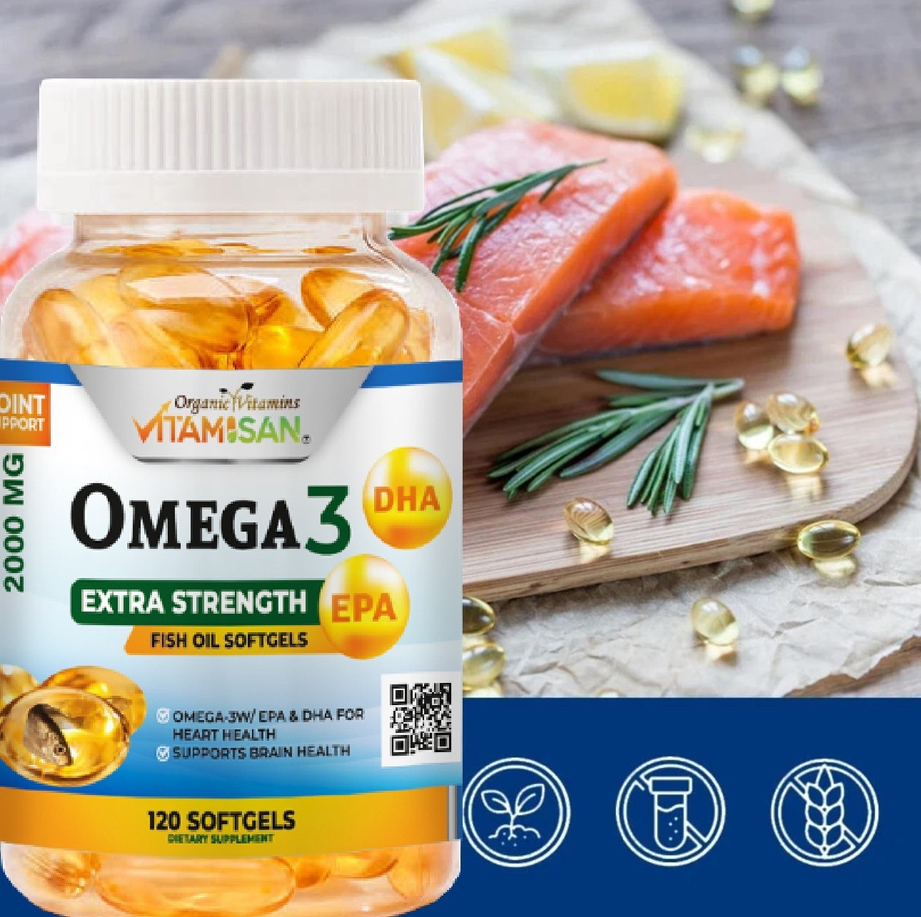 Omega 3 2000mg (XL BOTTLE) 120 Anti Inflammatory suppor,Joint Relief,CONCETRATE