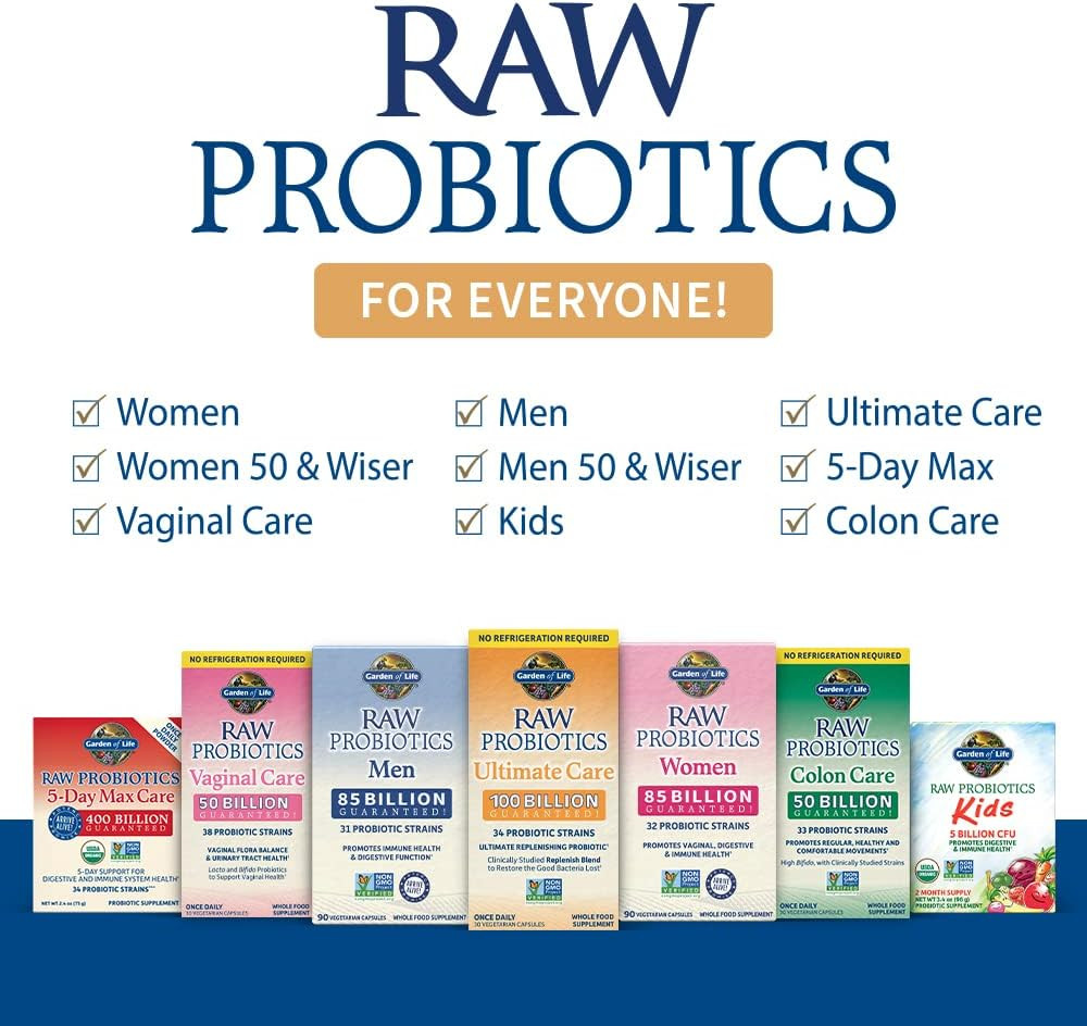 Garden of Life Raw Probiotics for Women and Men with Digestive Enzymes, 100 Bill