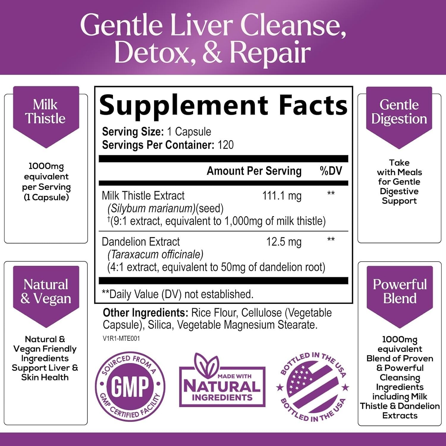 Milk Thistle Supplement – Max Strength 1000mg for Liver Cleanse Detox & Repair