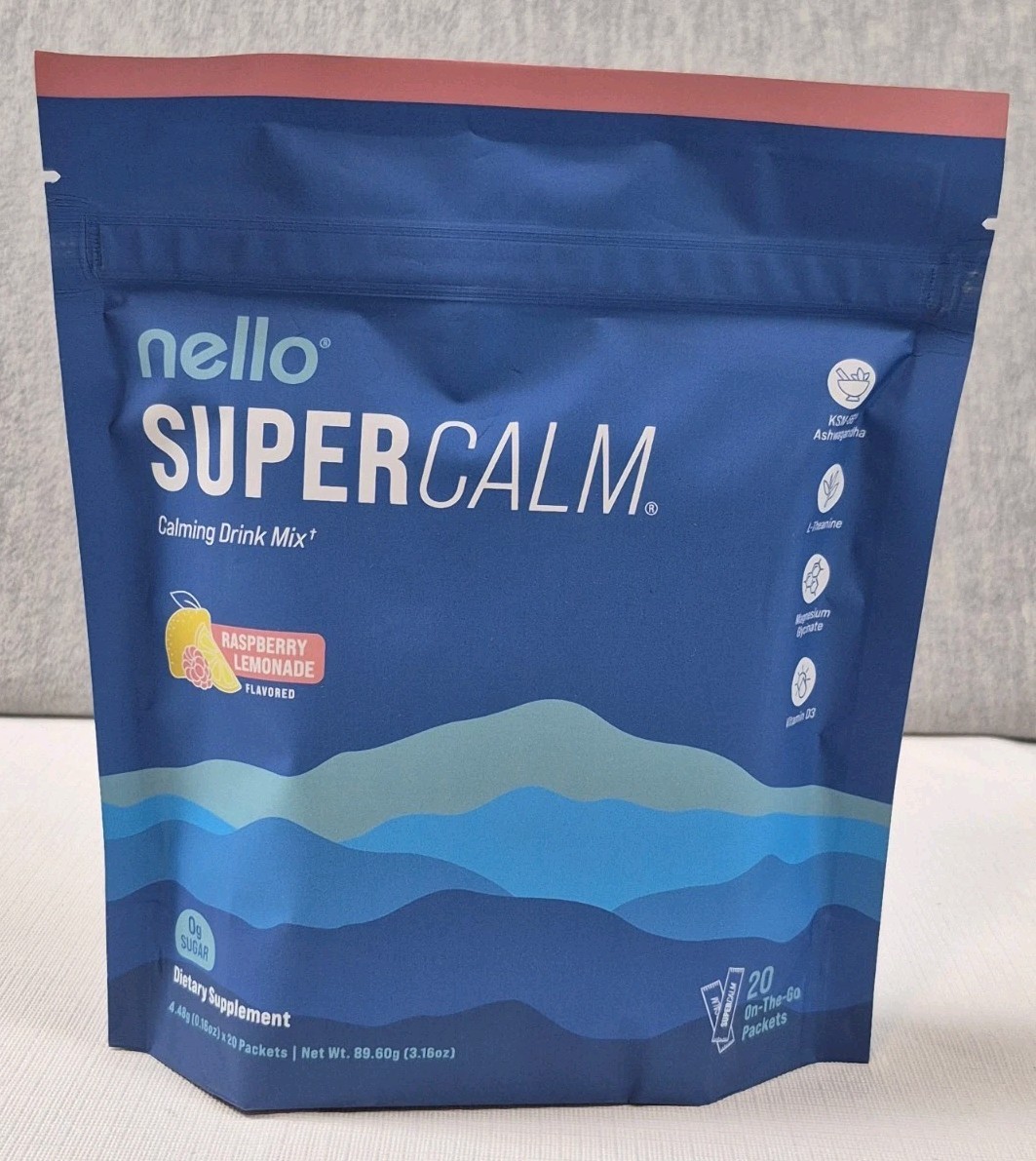 Nello Super Calming Drink Mix 20 Packets Raspberry Lemonade Flavored Brand New