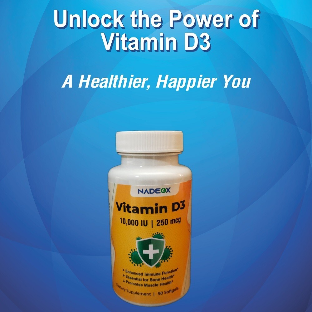 Nadeox Vitamin D3 250 mcg 10,000 IU – 90 Softgels