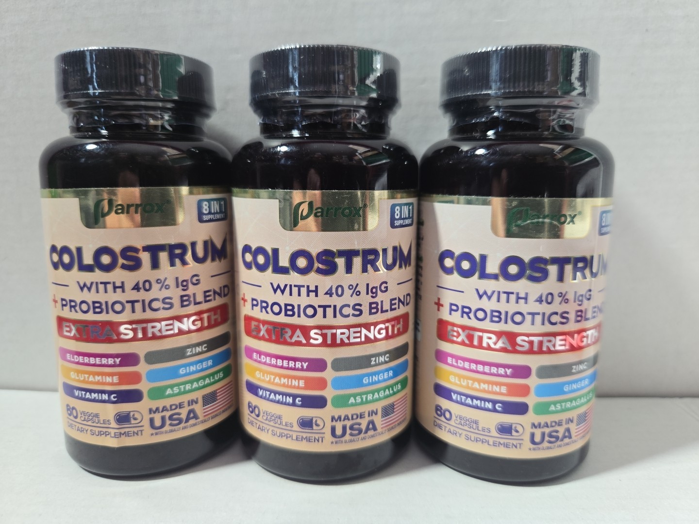 3 X Parrox Colostrum Supplement Capsules, Grass Fed Cow Colostrum with 40% IgG,