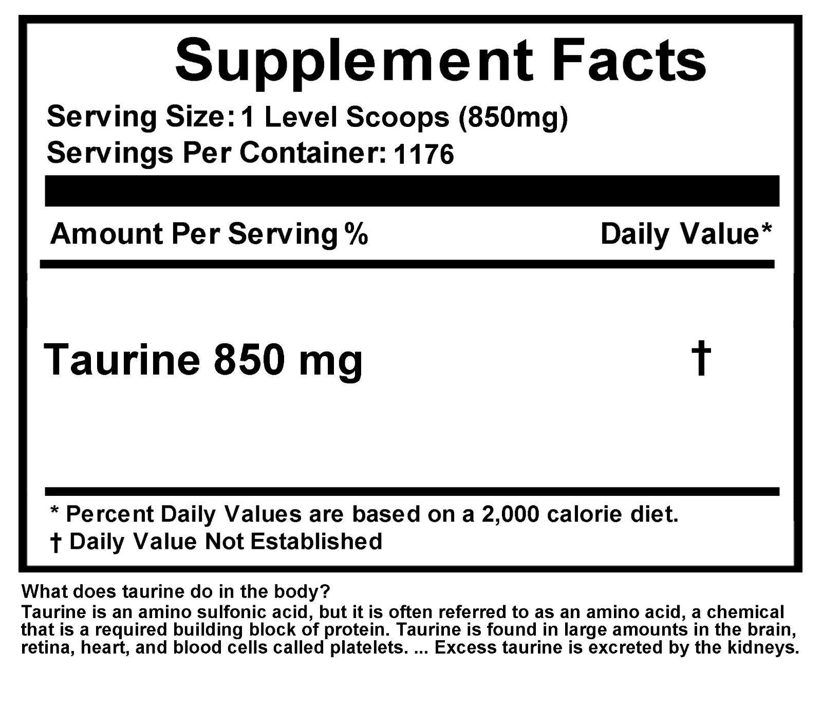FDC NUTRITION Taurine 2.2LB (1000G) – Gluten Free & Non-GMO