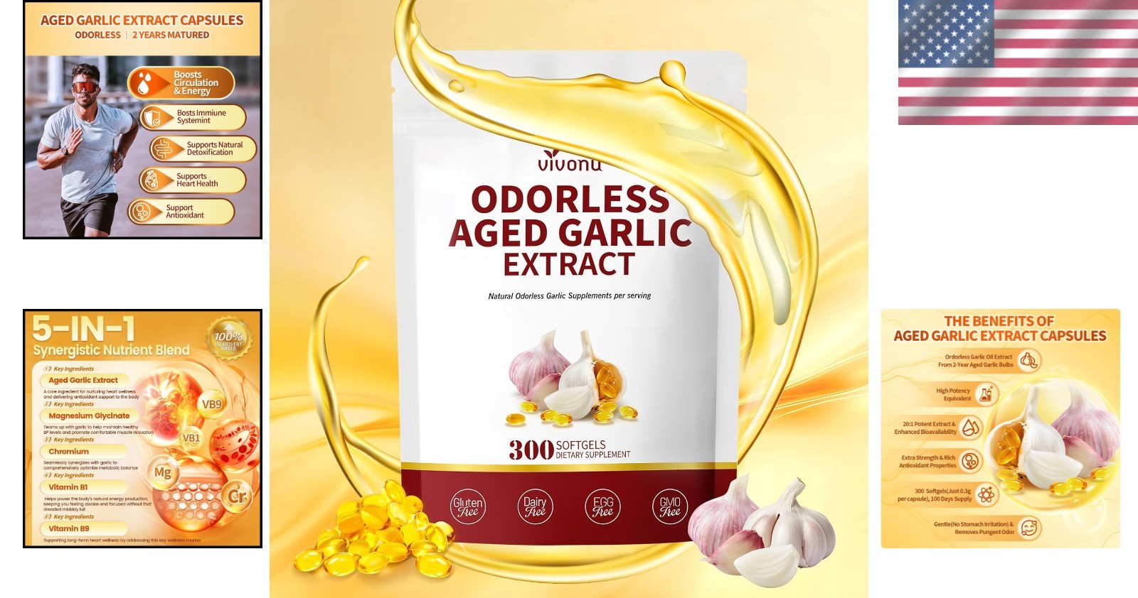 Aged Garlic Extract Odorless Energy 300 Softgels Ajo Envejecido Ajo Sin Olor