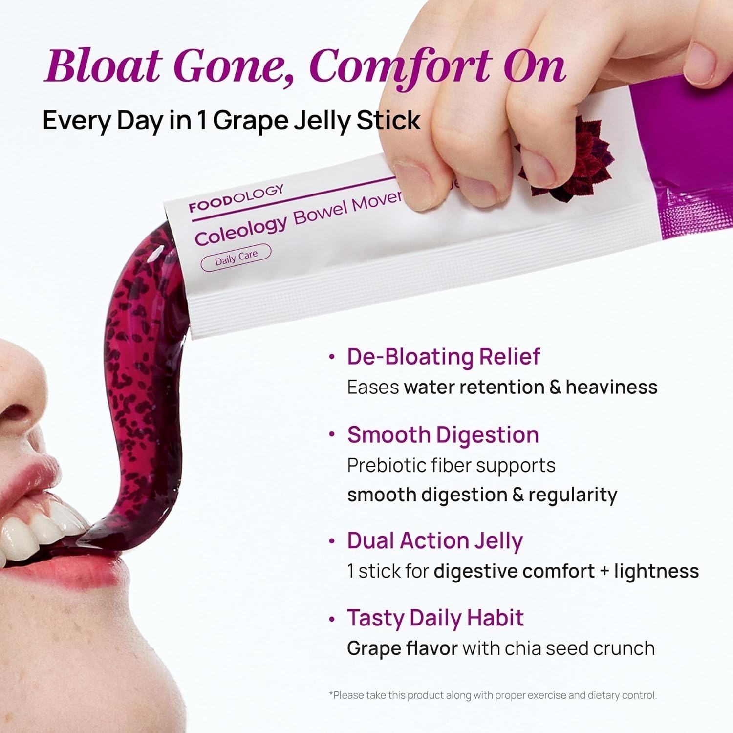 3PCS FOODOLOGY Coleology Bowel Movement Jelly (Grape & Prune) 10 Sticks NEW