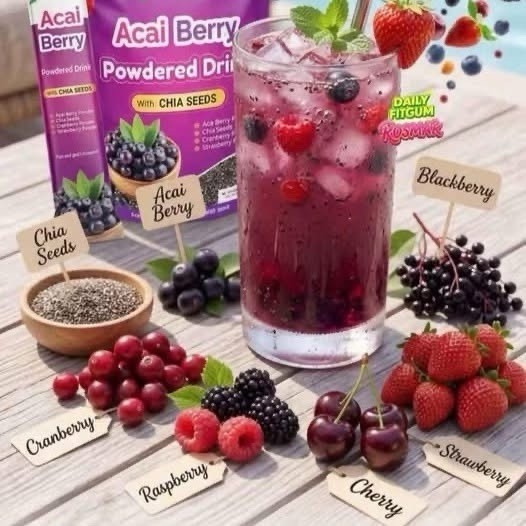 FITGUM Acai Berry Drink Powder with Chia Seeds 10 Sachets Daily Beverage
