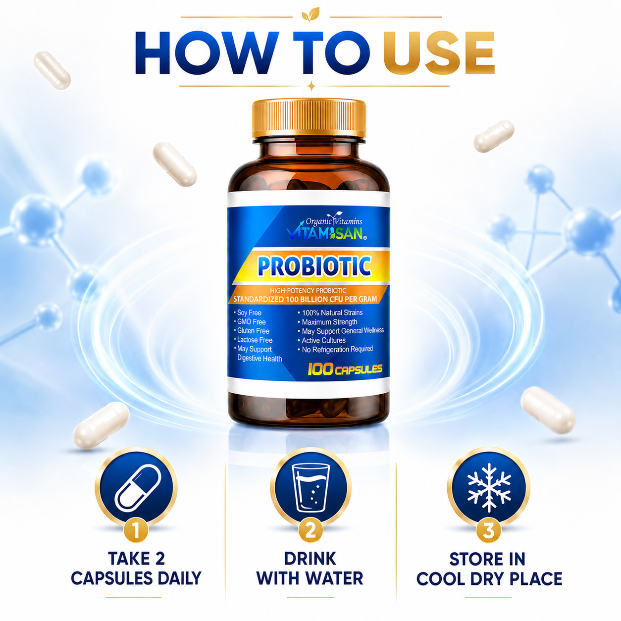 4 Bottles Probiotic 100 Billion CFU 100 Capsules Each Gut Health Wellness