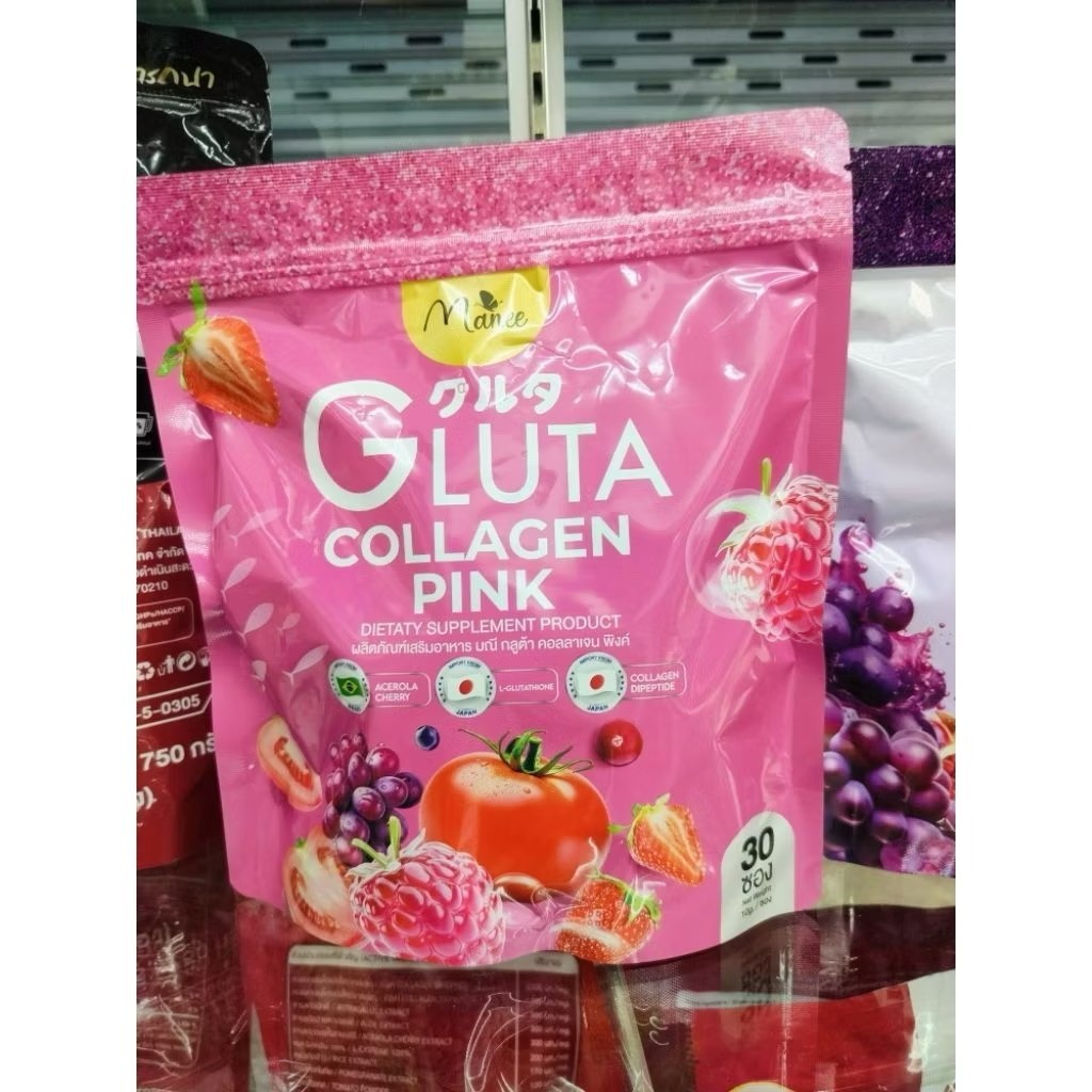 6 X Manee Gluta Collagen Pink Dietary Supplement Instant Powder Drink 30 Sachets