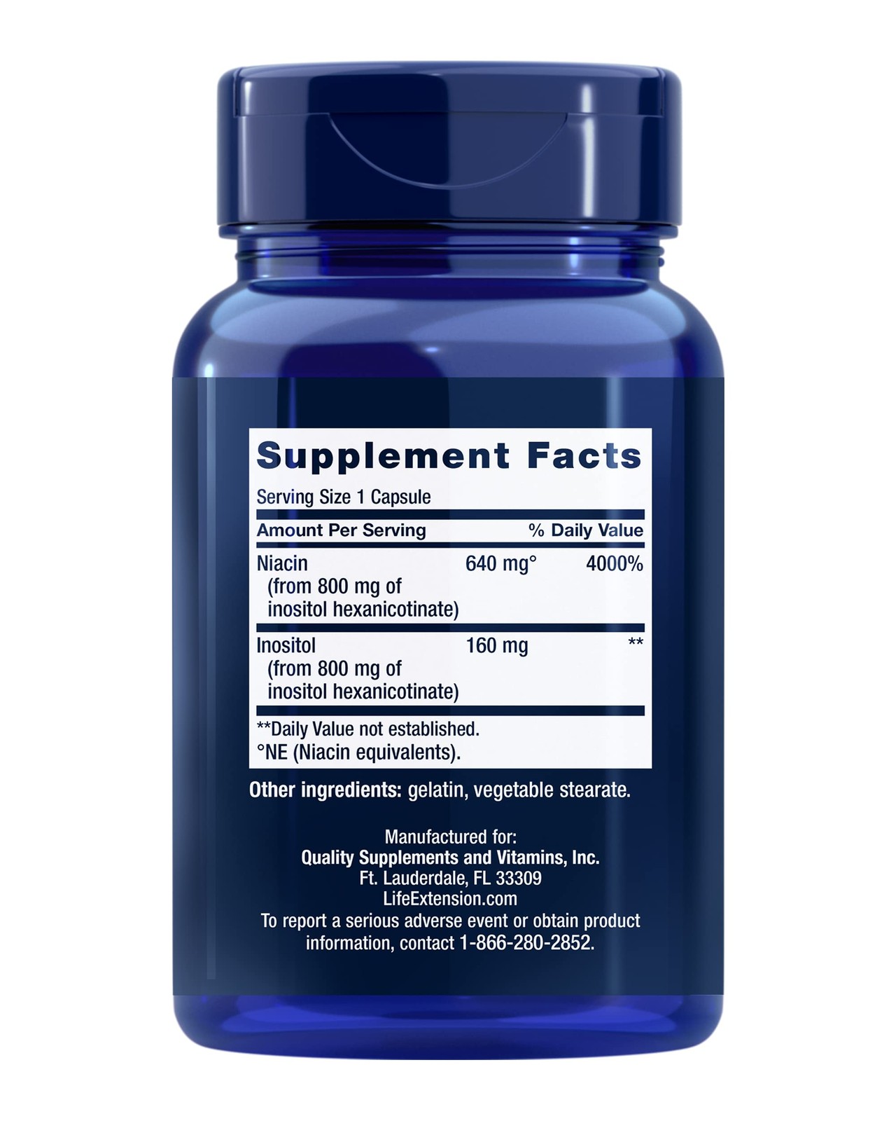 Niacin B3 Capsules 100 Count Heart Health Cholesterol Support Life Extension