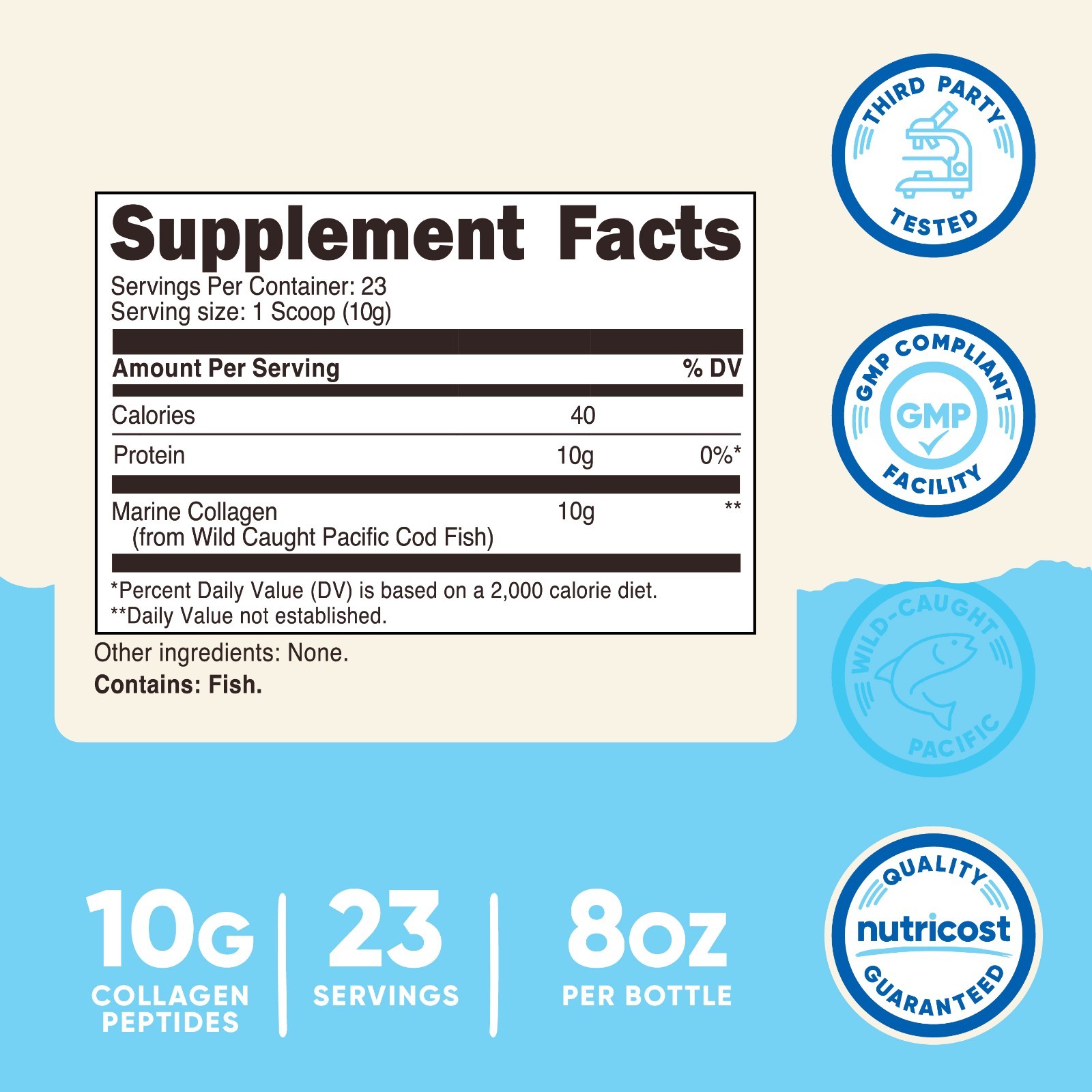 Nutricost Marine Collagen Powder Wild Caught Fish(Unflavored)(8 oz)(28 Servings)