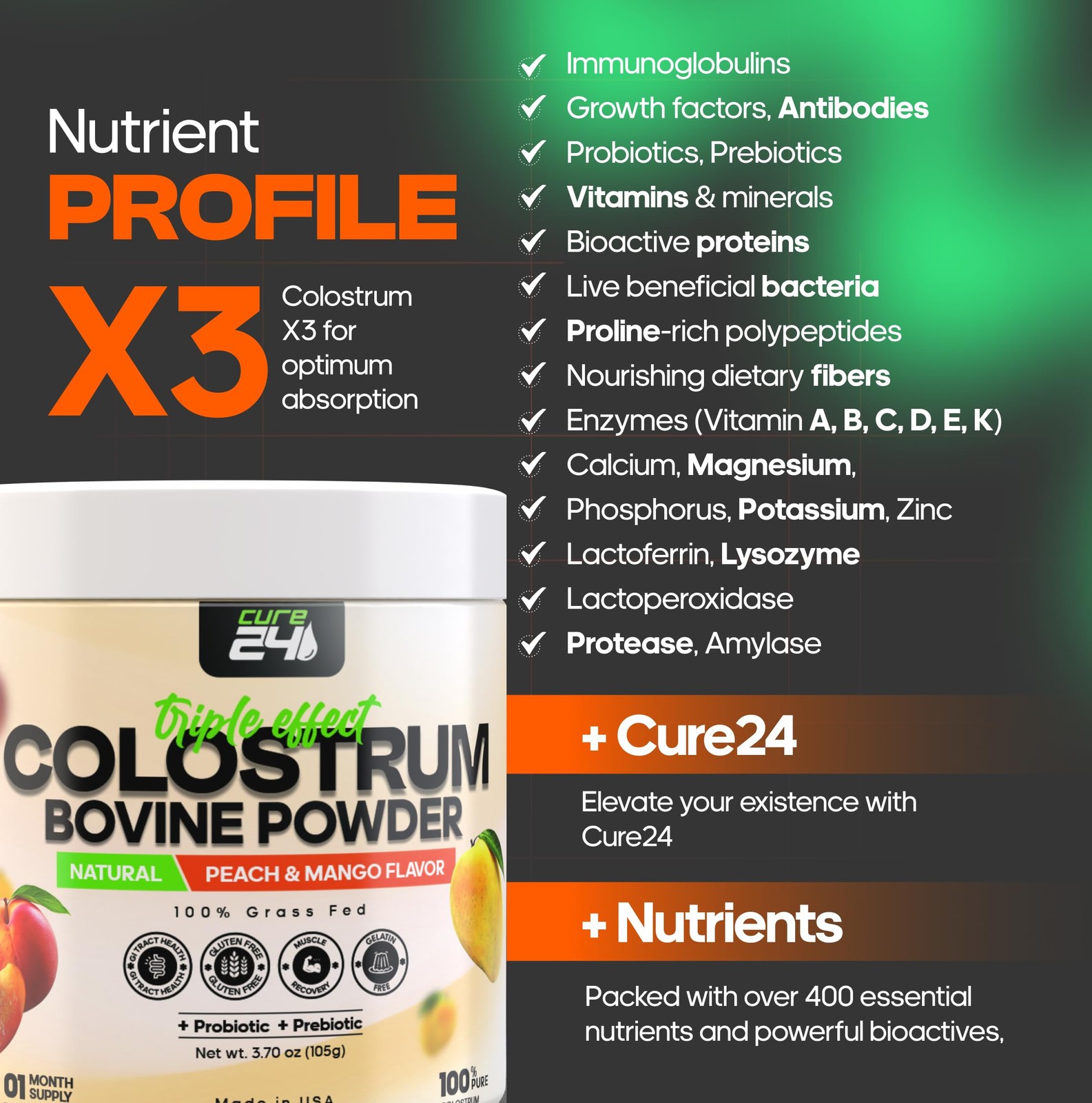 Bovine Colostrum X3 Supplement Powder for Humans, 100% Pure Whole Natural Gra…