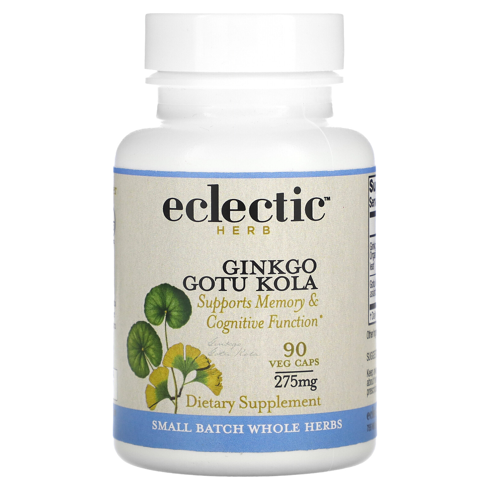 Eclectic Institute Ginkgo Gotu Kola 275 mg 90 Non-GMO Veggie Caps Dairy-Free,