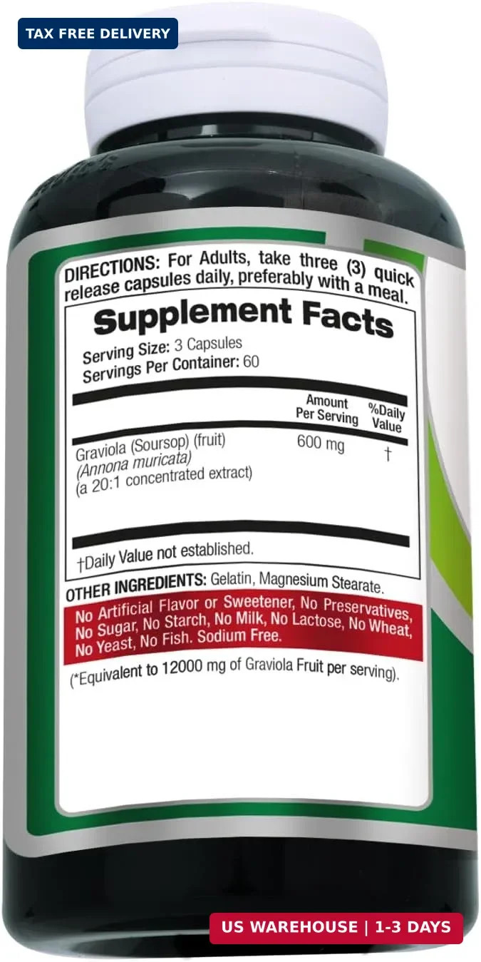 Soursop Supplement | Graviola | 180 Capsules | Soursop Gravio