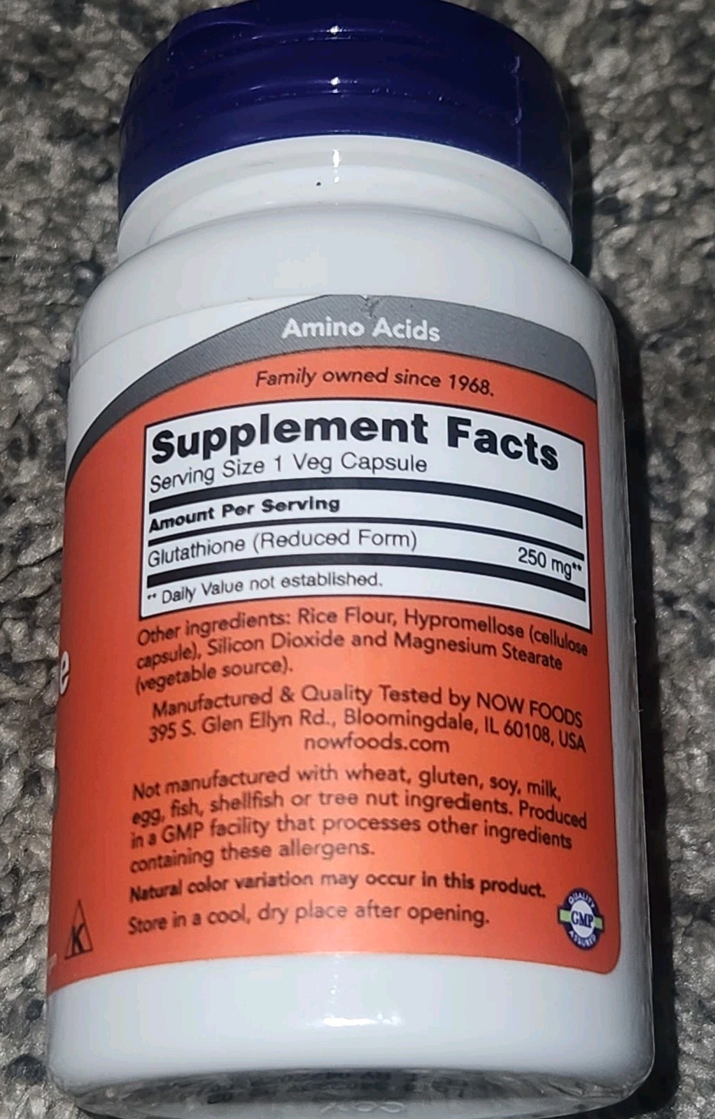 NOW FOODS Glutathione 250 mg 60 Veg Capsules Exp. 4/2029