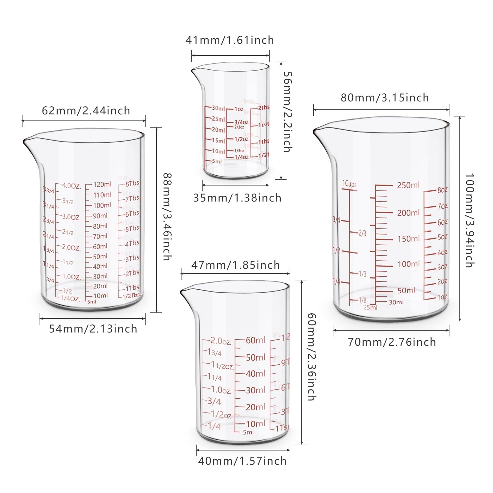 Measuring Cup Set 30ml L(1oz), 60ml (2oz), 120ml (4oz), 250ml (8oz), 4 Piece …