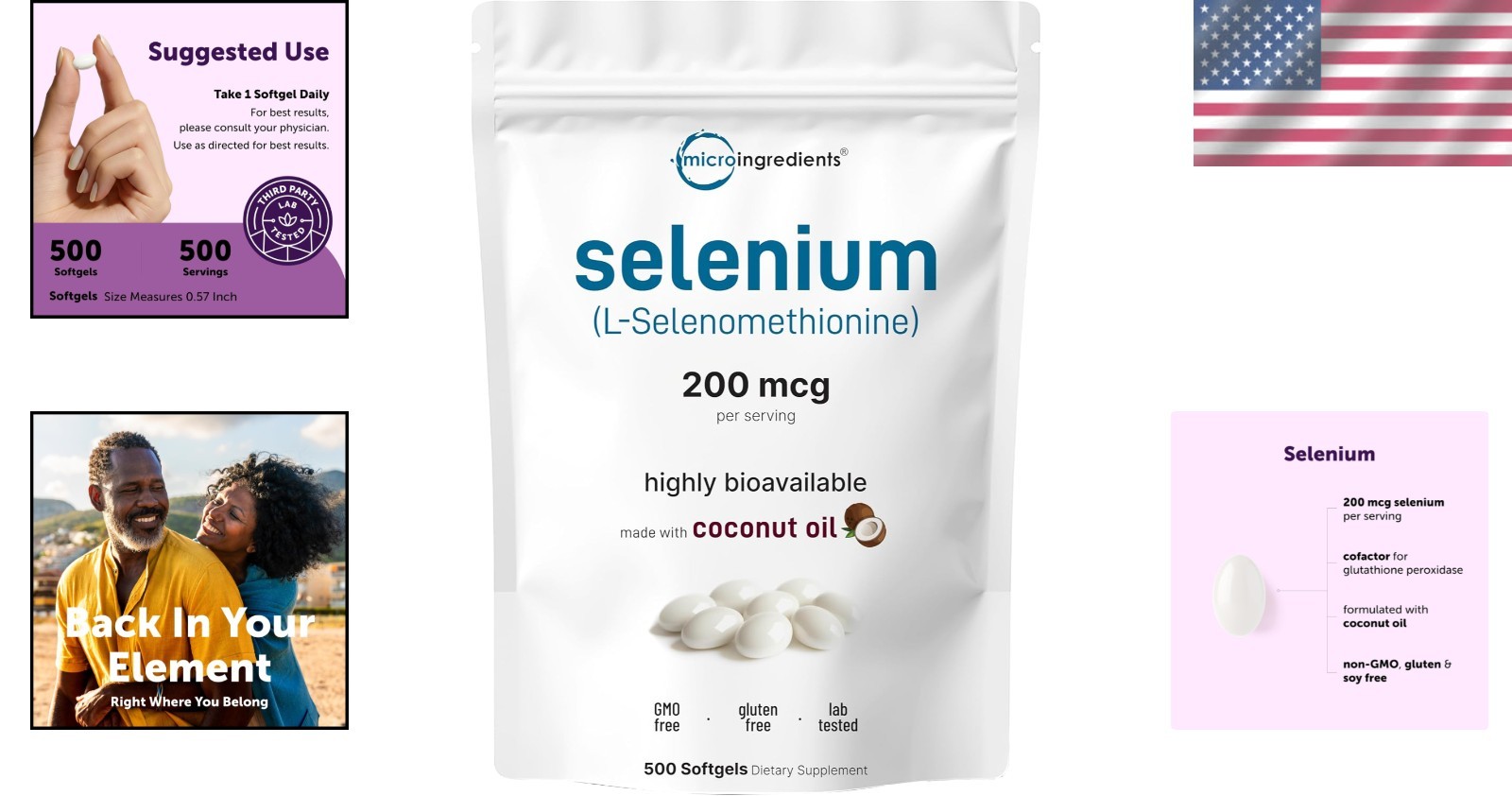 200 mcg Selenium Supplements with Coconut Oil – 500 Softgels for Daily Wellness