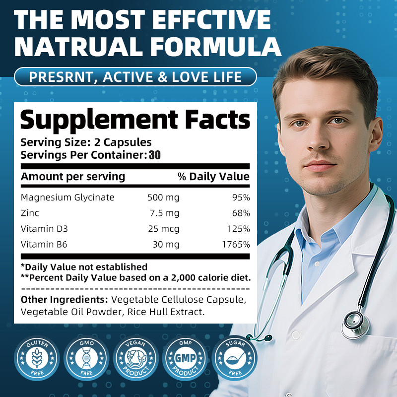 Magnesium Glycinate 500mg Plus Vitamin D3 B6 & Zinc Sleep Stress Support
