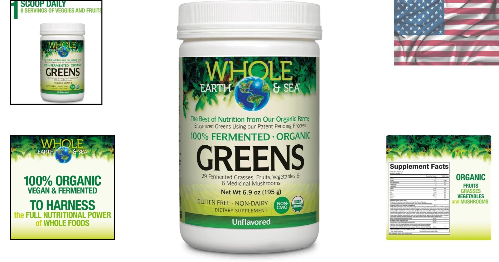 Whole Food Supplement: Whole Earth & Sea Organic Fermented Greens 6.9 Oz
