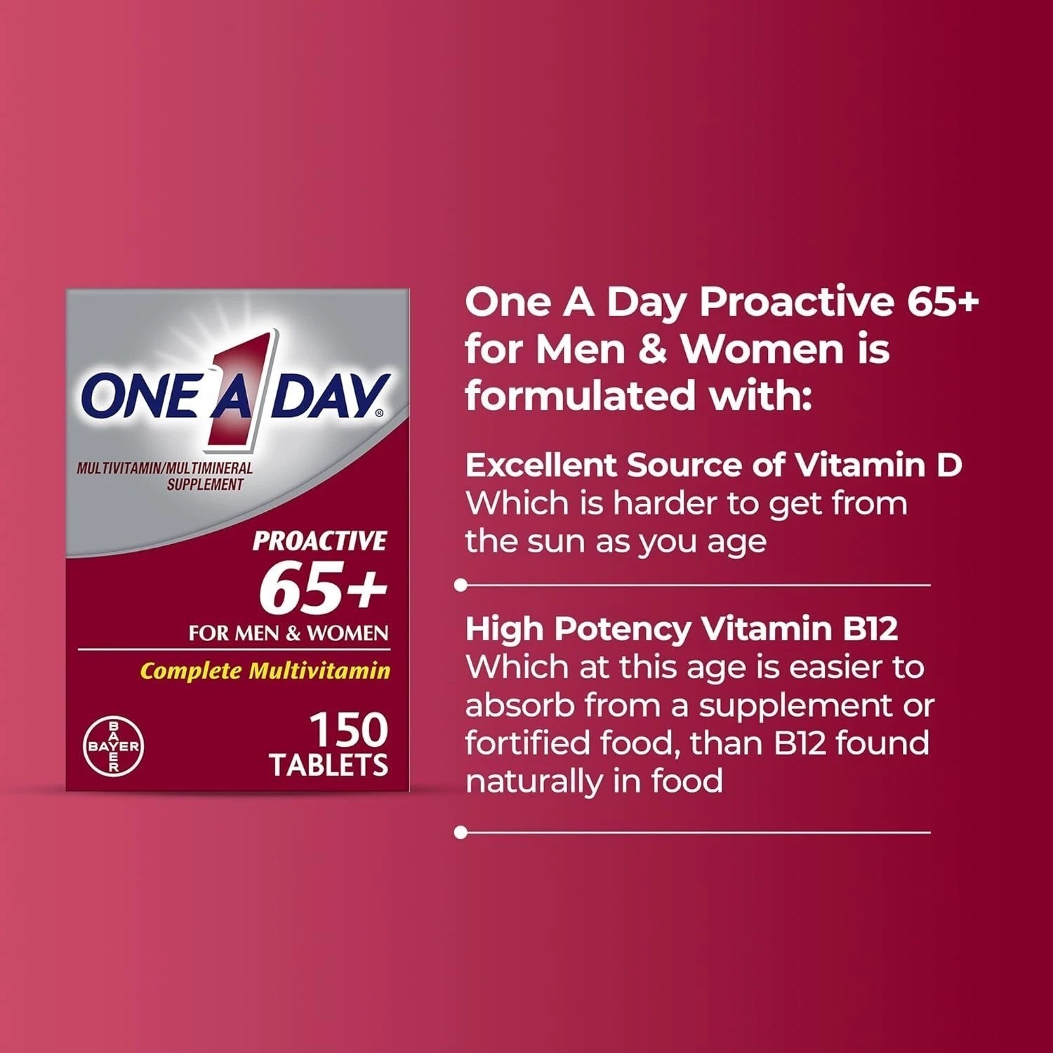 One a Day Proactive 65 Plus Multivitamins Supplement 150 Tablets Men Women 65+