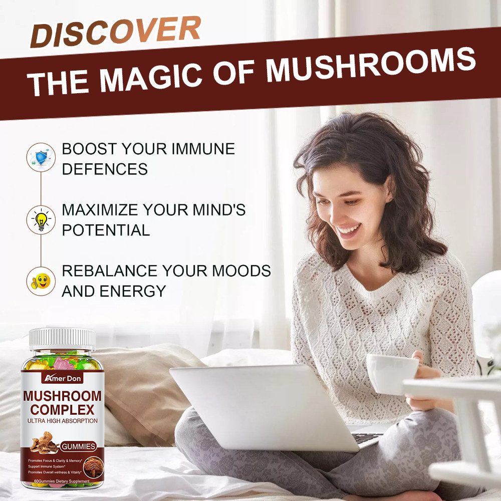 Mushroom Extract Complex Gummies Lions Mane Chaga Reishi Focus Memory Immunity