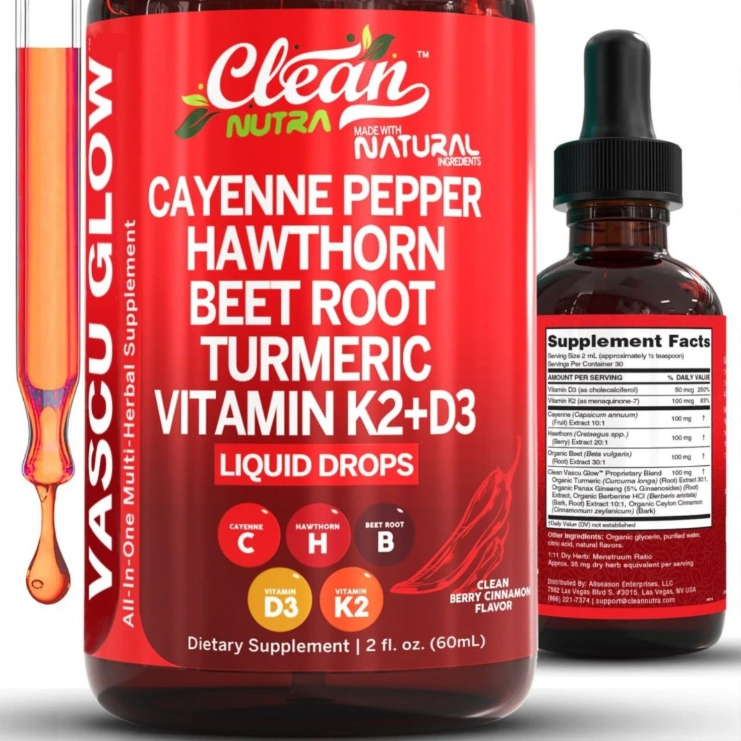 Clean Nutra Cayenne Pepper Liquid new Supplement Hawthorn Berry Original Drops