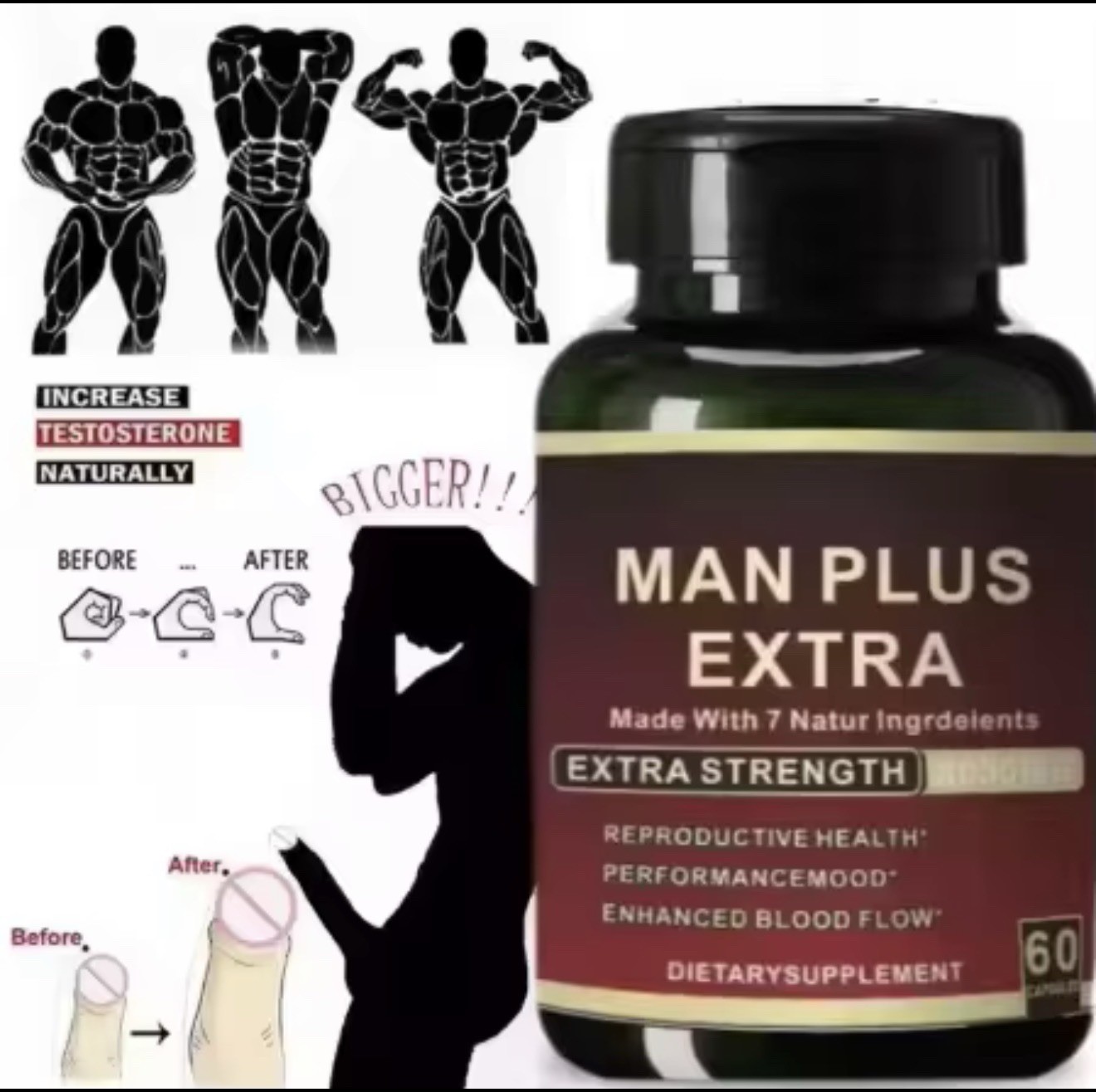MAN PLUS Extra Strength 8050mg, 60 Capsules for Performance & Blood Flow