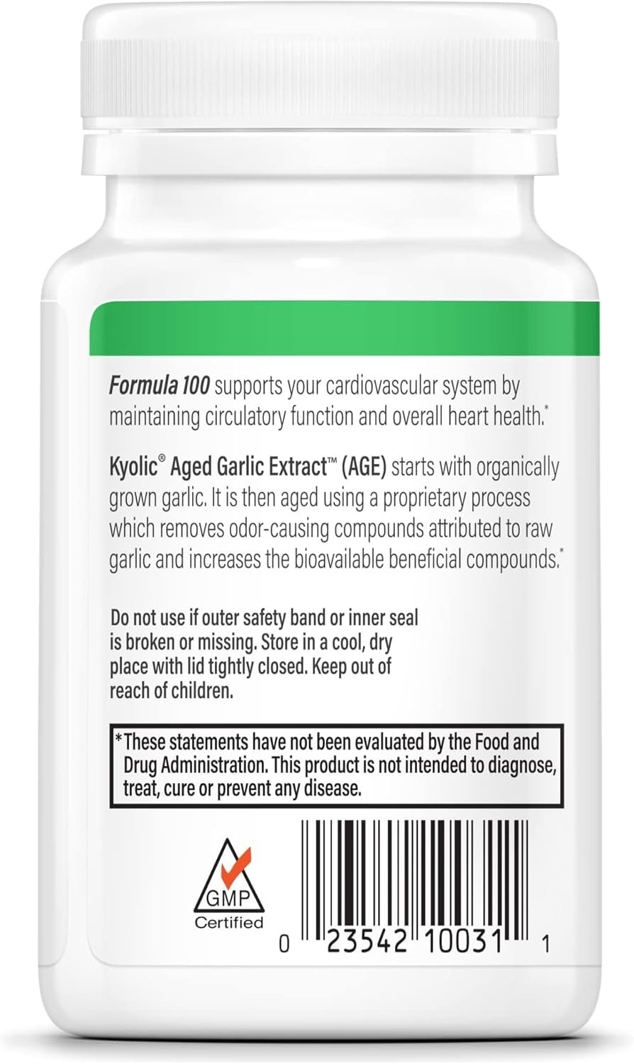 100 Count Odorless Aged Garlic Tablets for Cardiovascular and Immune Support
