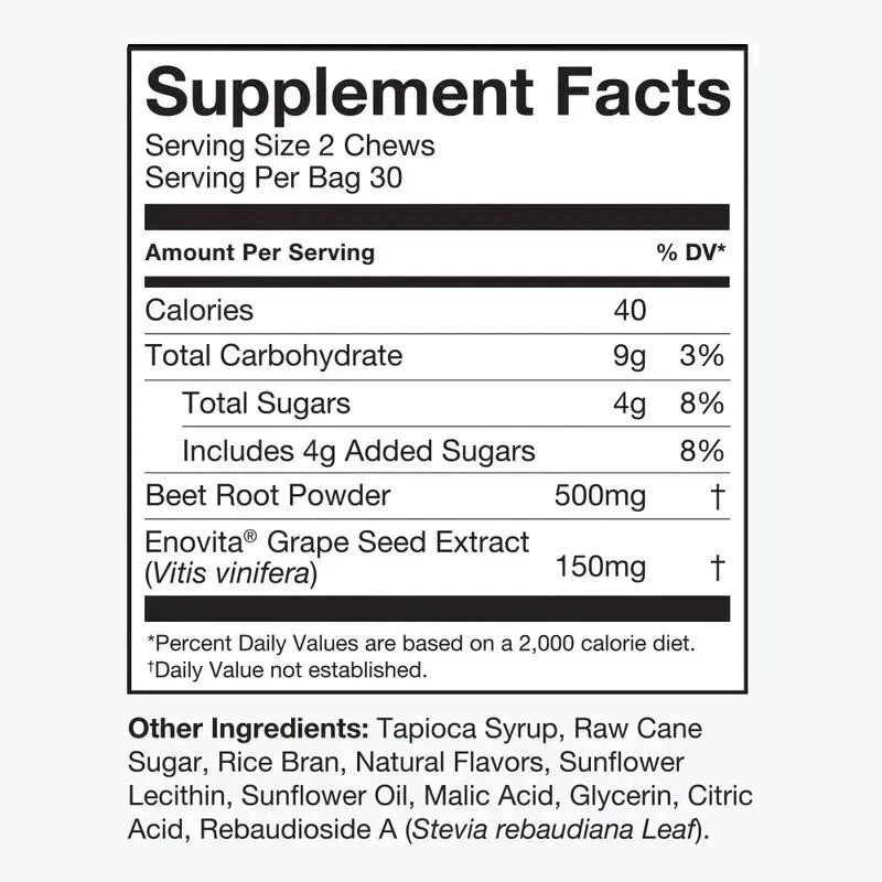 Humann SuperBeets Chews – Nitric Oxide Booster, Blood Pressure Support/ 60 Count