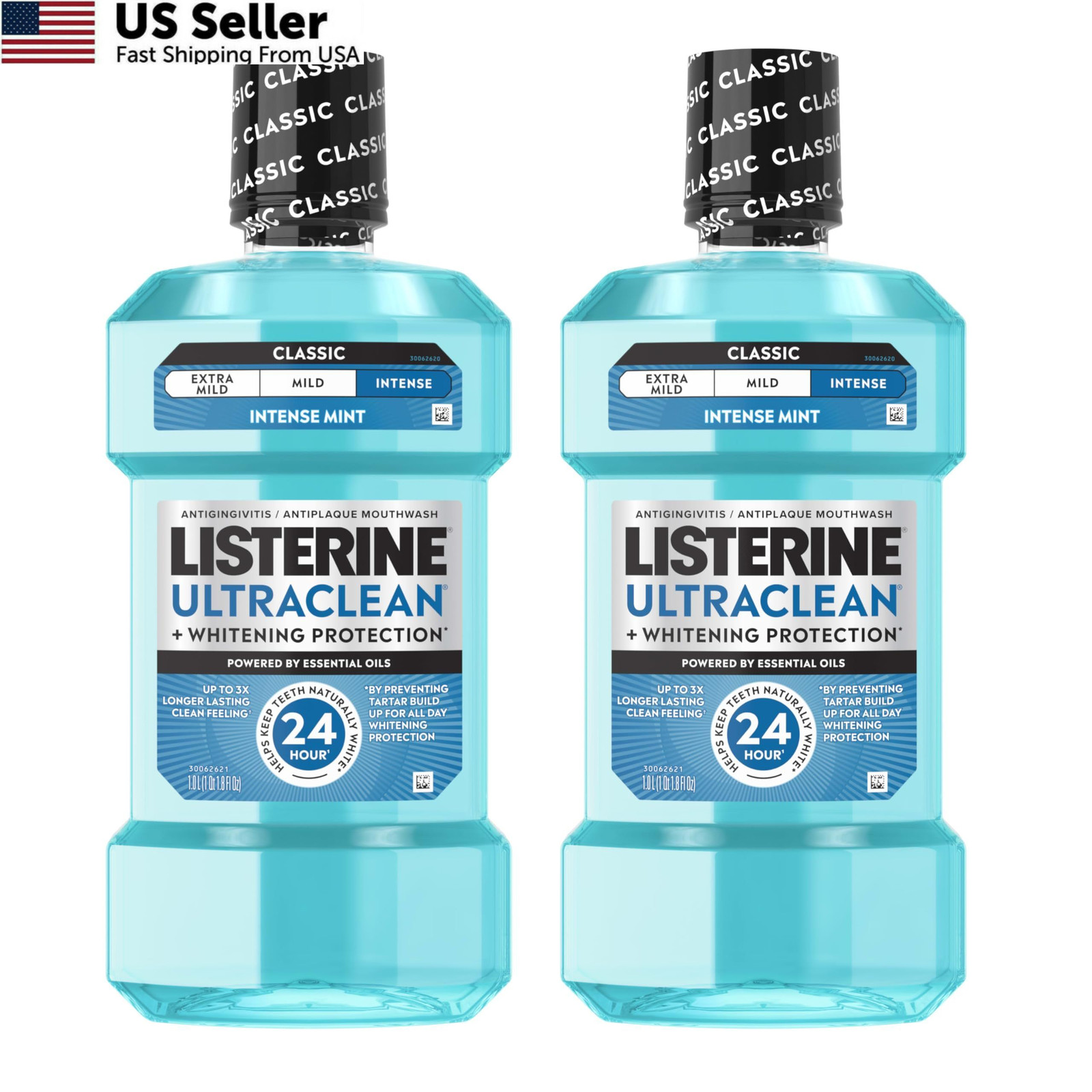 Listerine Ultraclean Intense Antiseptic 33.8 Fl Oz (Pack of 2), Blue
