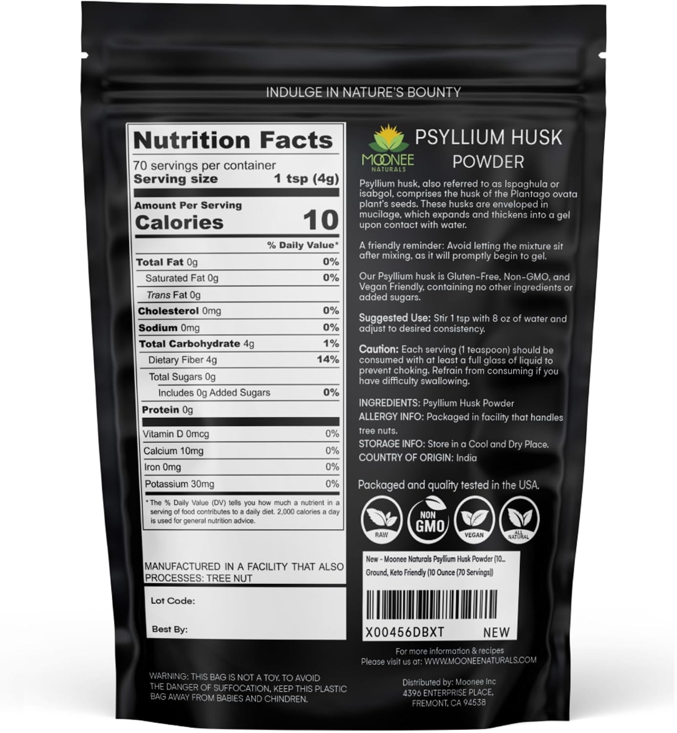 Psyllium Husk Powder (10 OZ), Gluten Free, Non GMO, Finely Ground, Keto Friendly