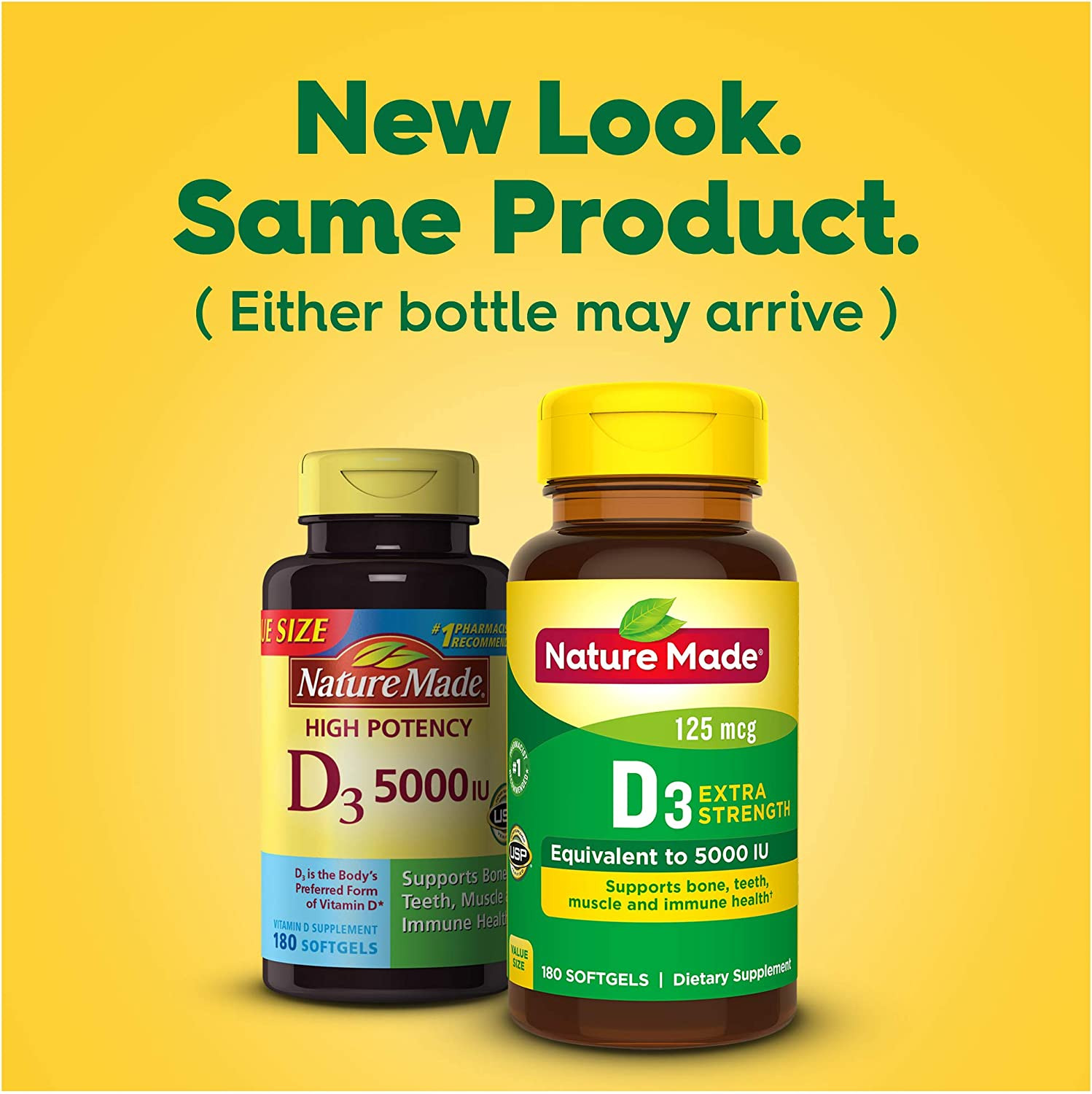 Nature Made Extra Strength Vitamin D3 5000 IU Supplement Gummy, Softgel, Tablet
