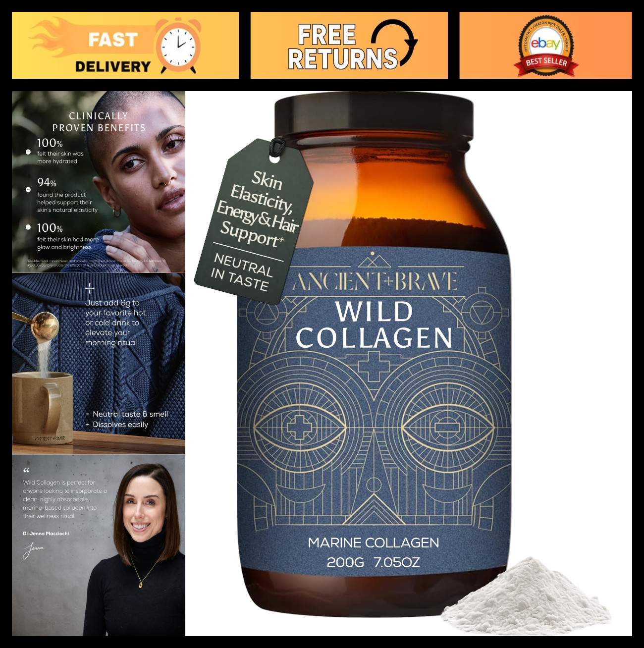 Wild Marine Collagen Powder 7.05oz | 33 Servings, Keto Friendly, Peptides for Ha