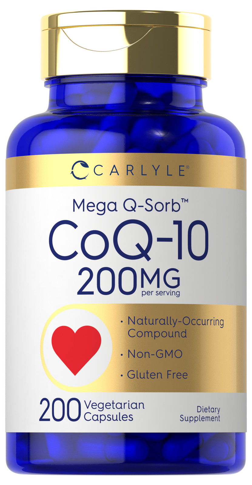 CoQ10 200mg | 200 Capsules | Mega Q-Sorb Coenzyme Q-10 | Vegetarian | by Carlyle
