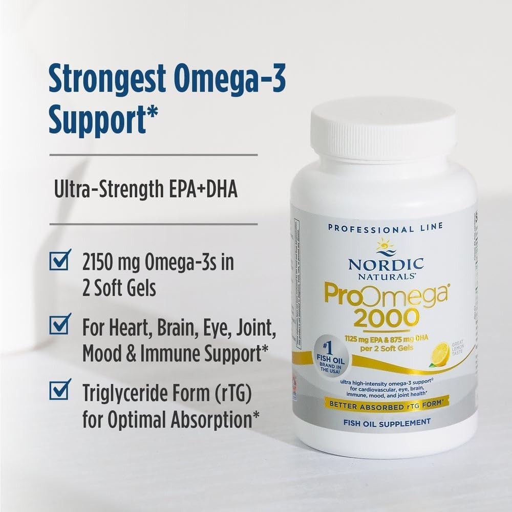 Nordic Naturals ProOmega 2000 Omega 3 Fish Oil Lemon 120 Soft Gels 2150mg
