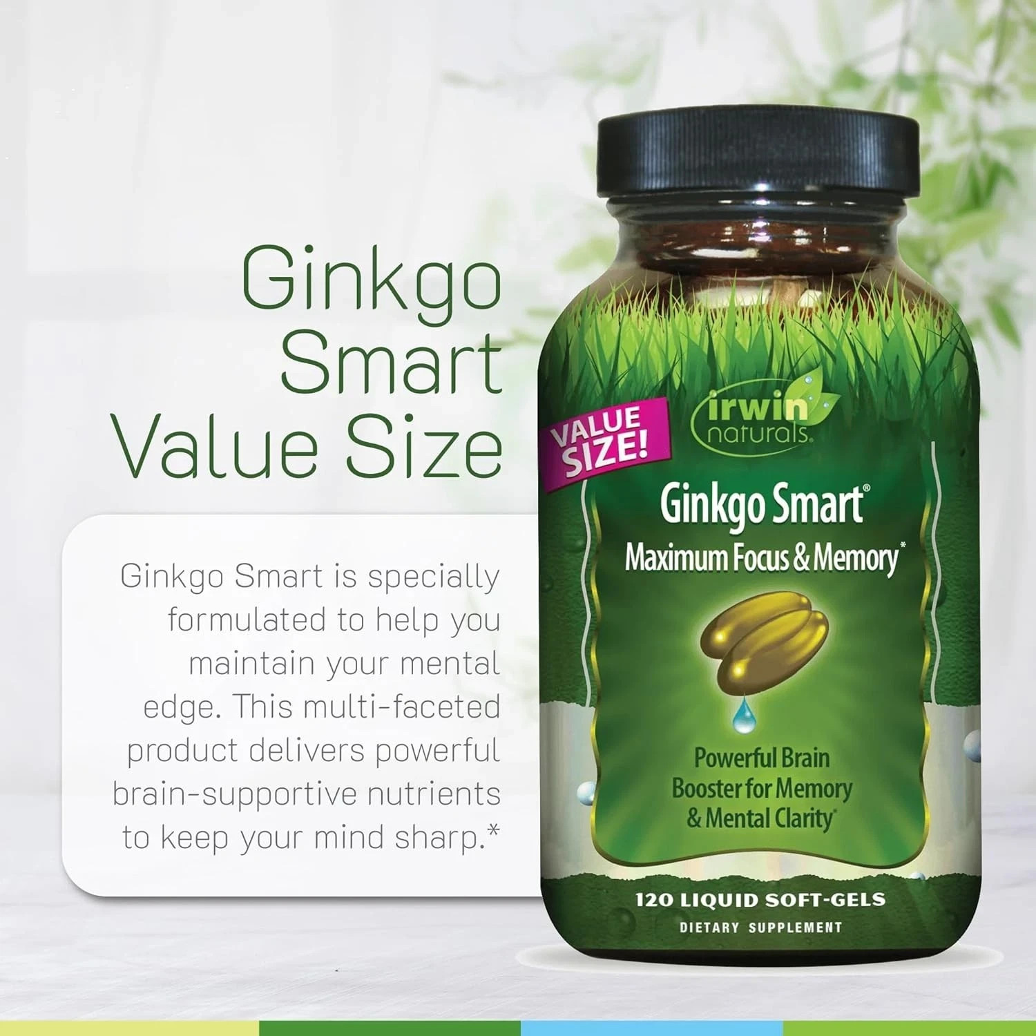 Irwin Naturals Ginkgo Smart Maximum Focus & Memory 120 Softgels Each (Pack of 3)
