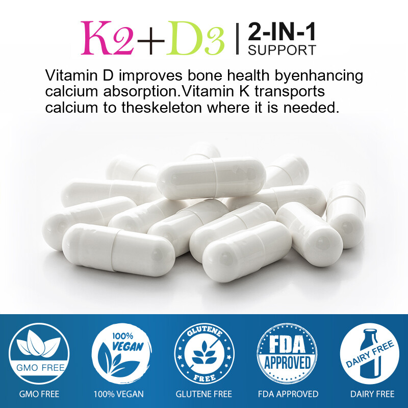 Vitamin K2 (MK7) with D3 5000 IU Supplement, BioPerine Capsules, Immune Health