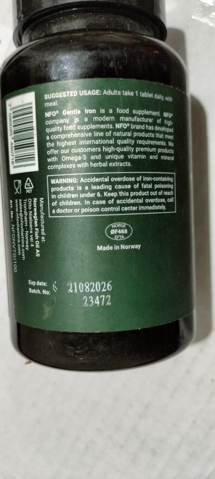 New Sealed Exp. 21.08.2026 NFO Gentle Iron 25 mg 100 Tablets Made In Norway