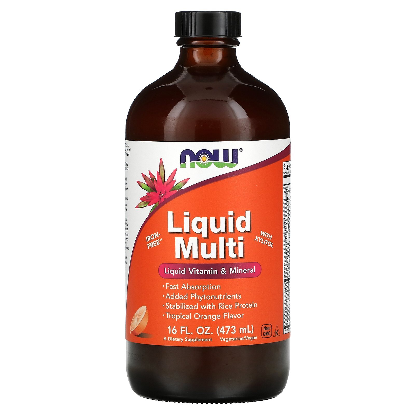 Now Foods Liquid Multi Tropical Orange Flavor 16 fl oz 473 ml GMP Quality