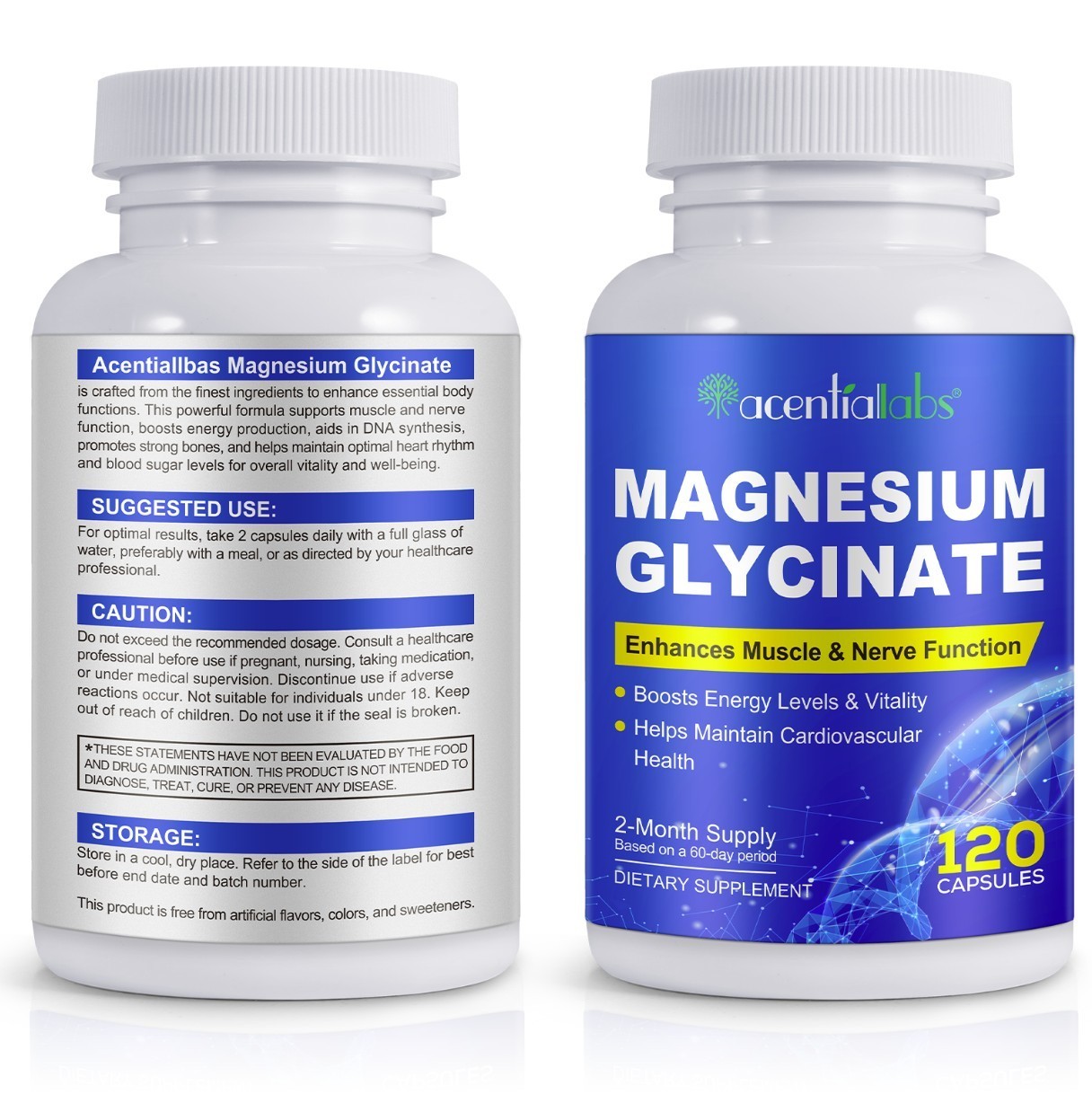 Magnesium Glycinate 1040mg 120 Capsules for Calm Stress, Sleep, Leg Cramp, Heart