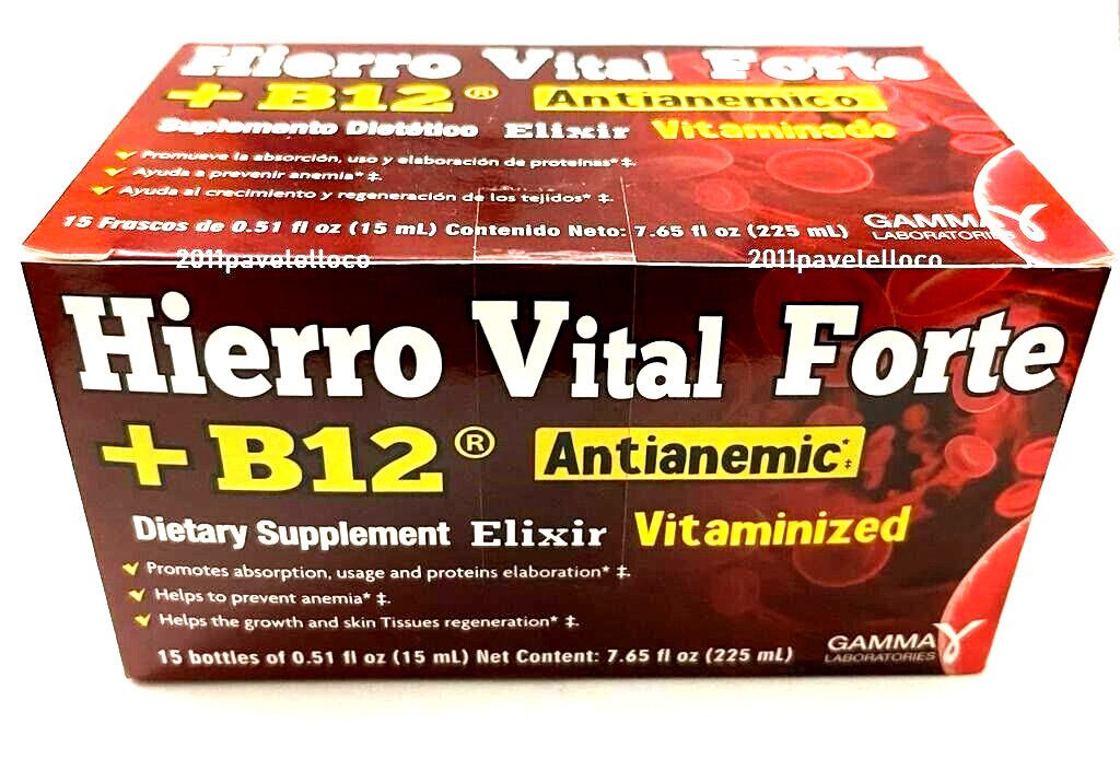 HIERRO Vital Forte + B12 ANTIANEMIC Elixir 15 Bottles Drinkable Vitaminized