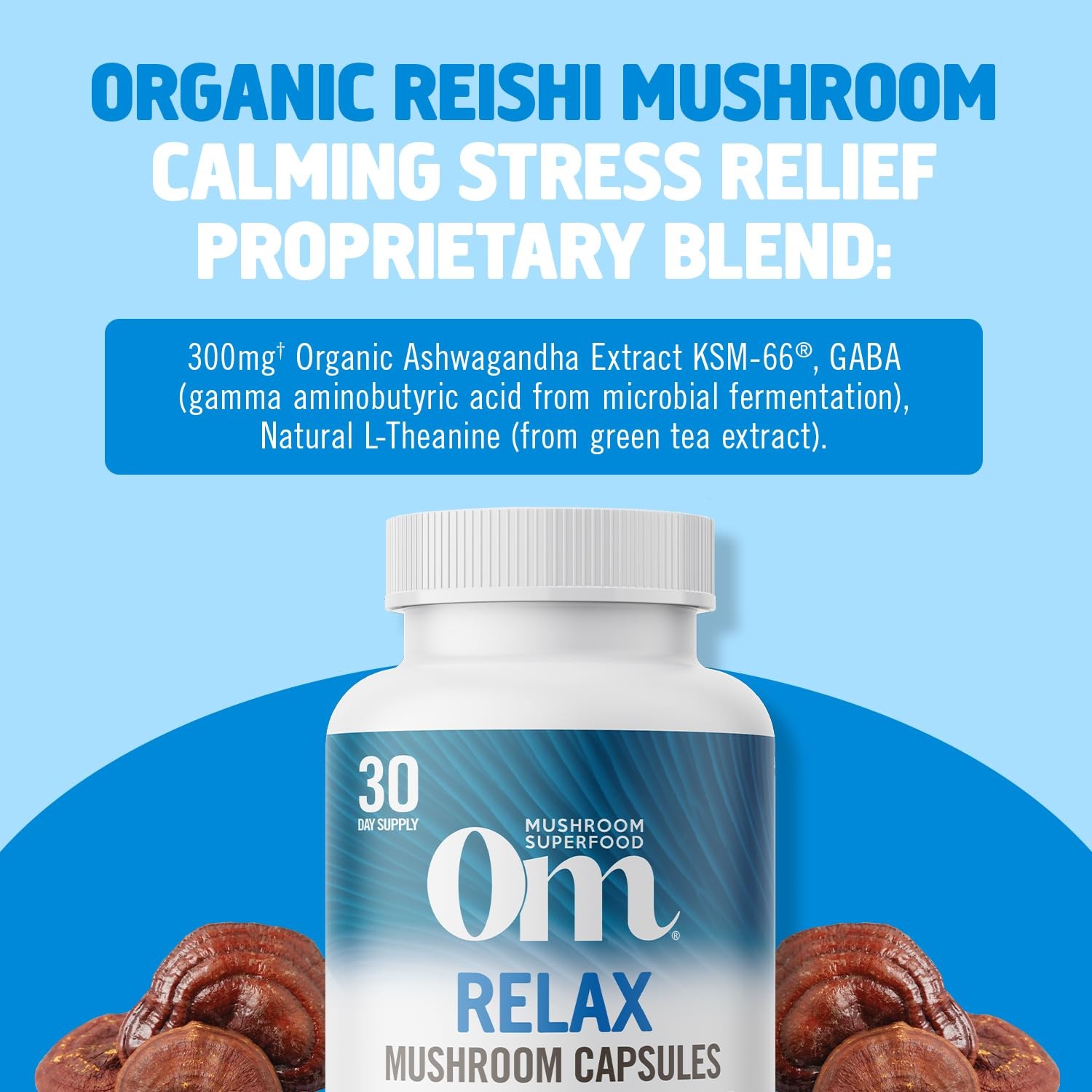 Om Mushroom Superfood Relax 90 Capsules Stress Relief Ashwagandha Sleep Support