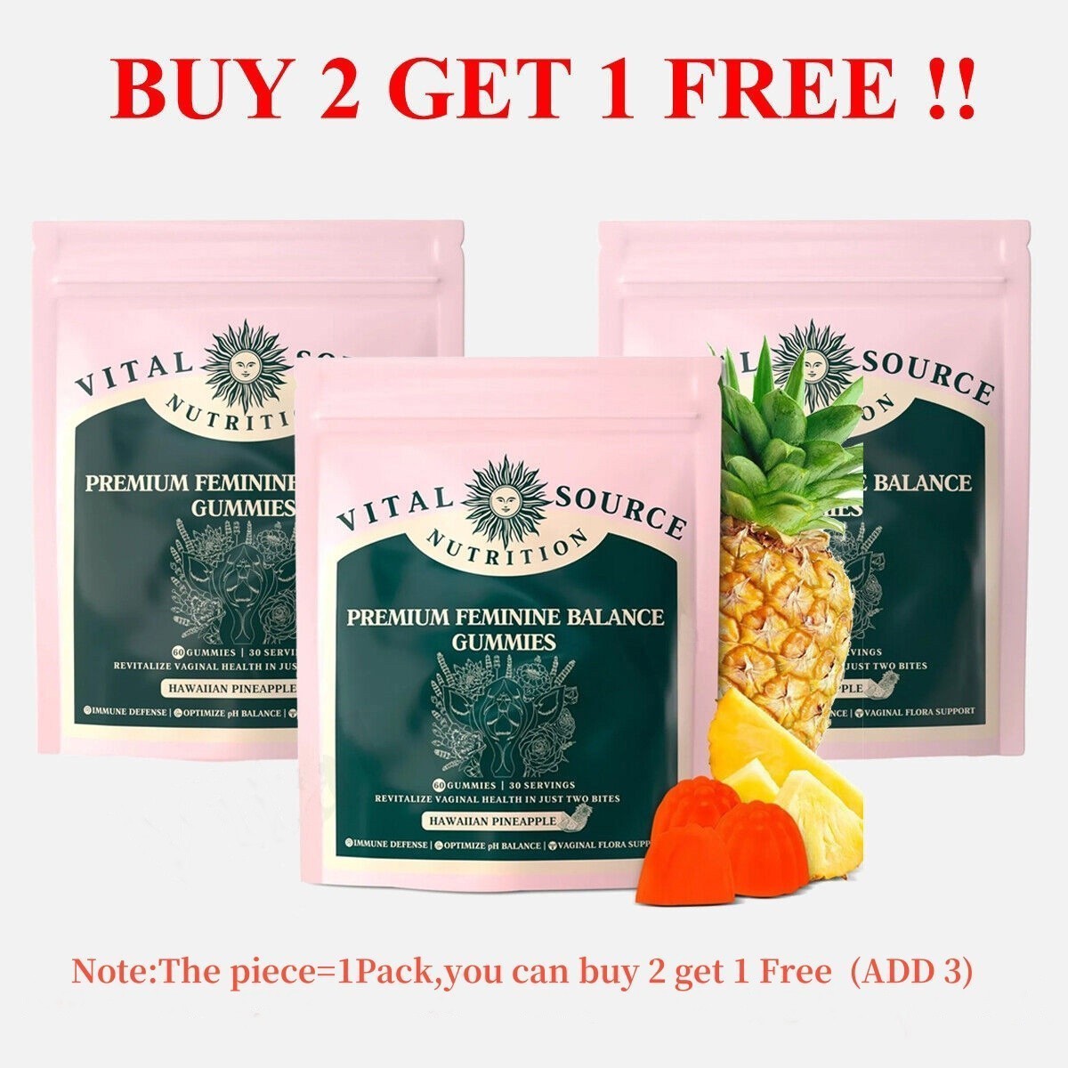 Vital Source Feminine Balance Gummies Hawaiian Pineapple Buy 2 Get 1 Free(ADD 3-