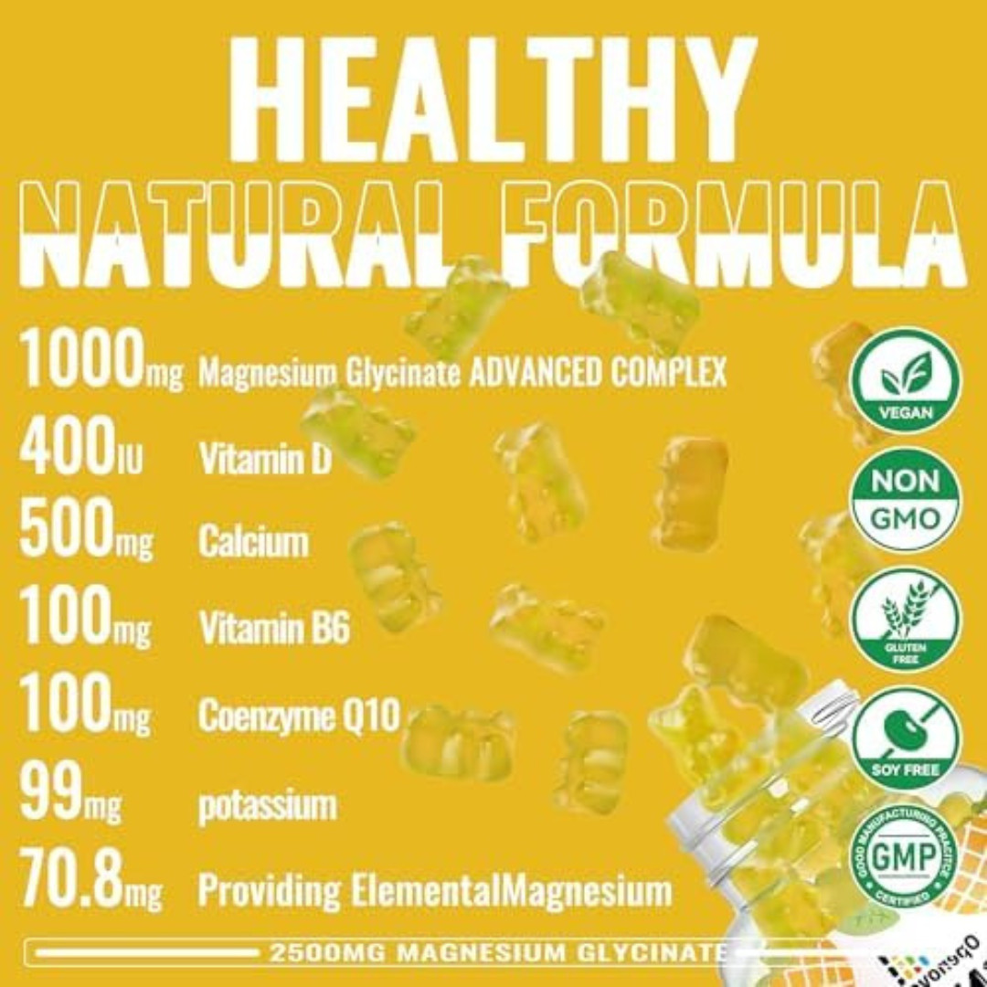 Magnesium Glycinate Gummies 2500mg – Sugar Free Magnesium Potassium Supplement w
