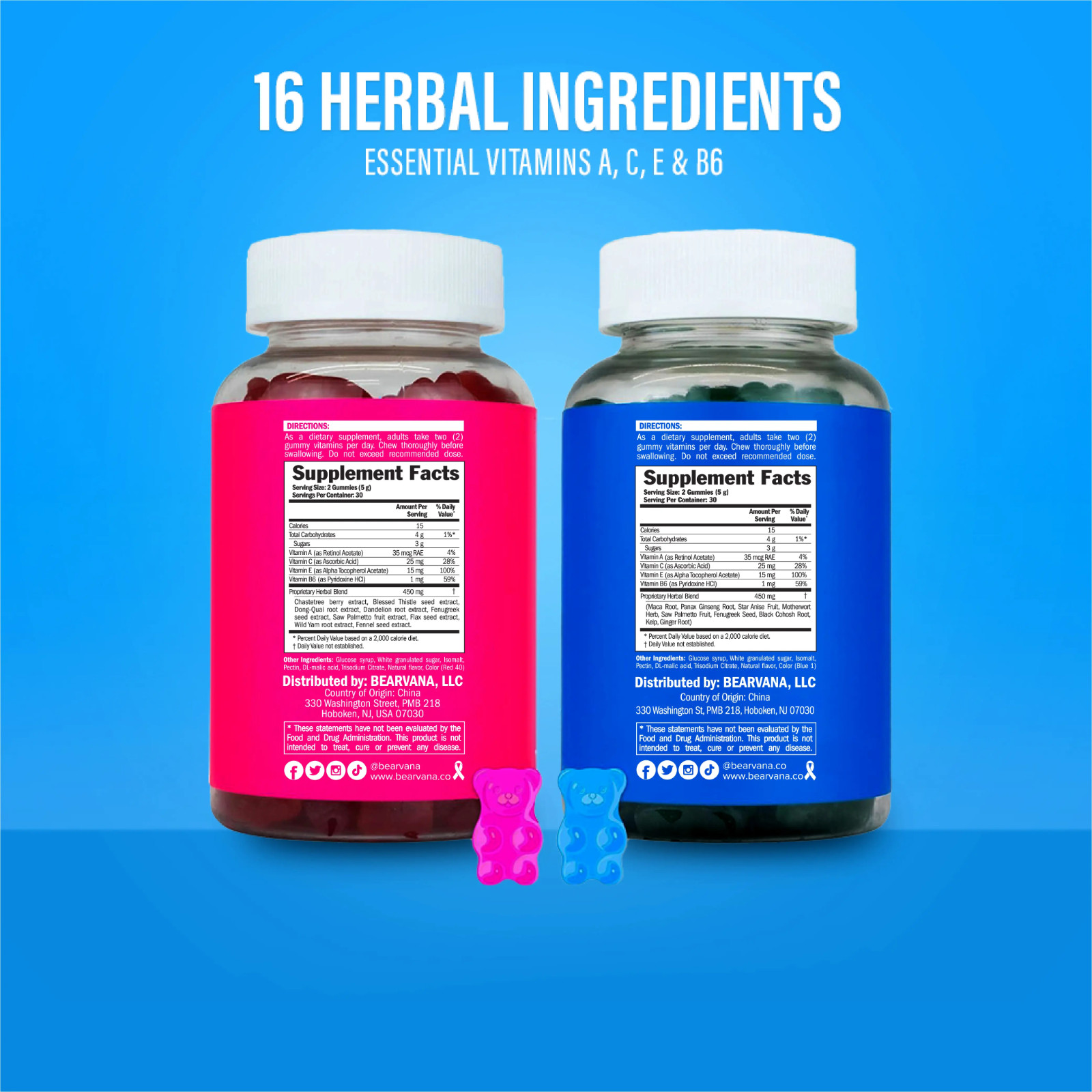 BEARVANA All-In-One Gummies – Energy, Immunity & Skin Supports Berry – 120ct